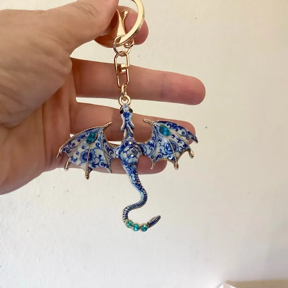 Blue and Gold Fantasy Western Dragon Keychain